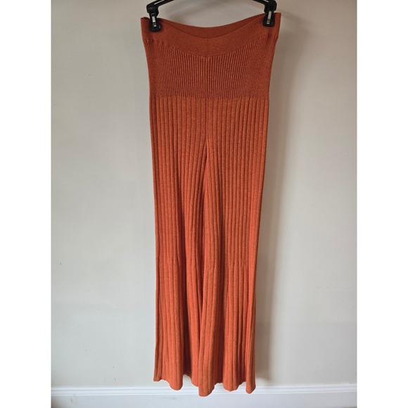 Free People Pants - Free People Womens Ribbed Wide Leg Knit Pants Burnt Orange Rust High Rise Small